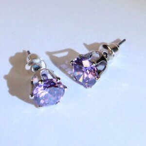 Silver Tone Faux Amethyst Stud Earrings